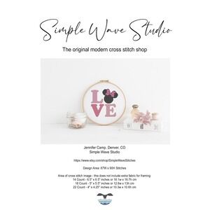 Pink Minnie Mouse‎ Love Quote Text Counted Cross Stitch Pattern Chart